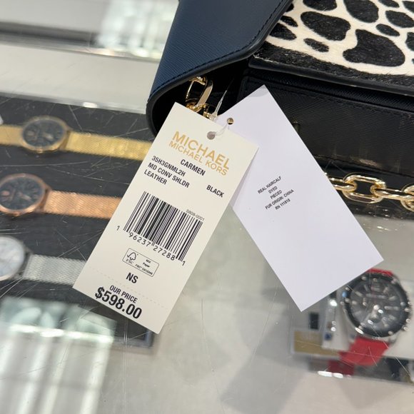 Michael Kors Carmen Medium Convertible Flap Chain Shoulder Bag Black Haircalf - Picture 11 of 11